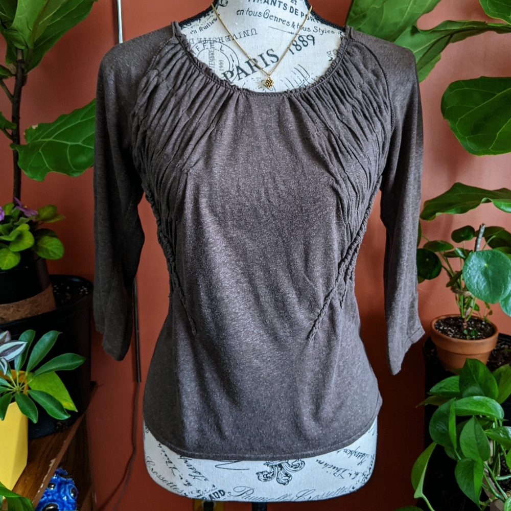 Max Studio Brown Ruched Top